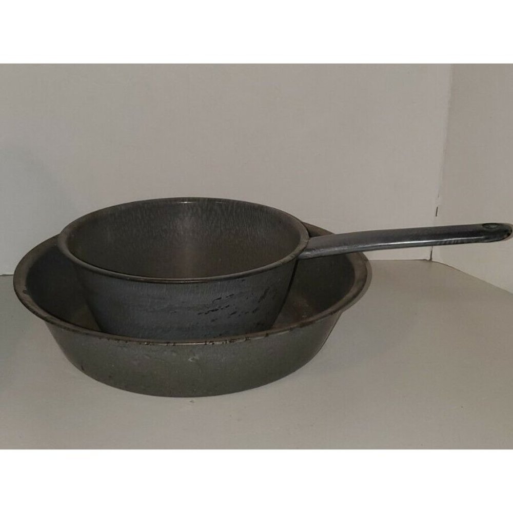 Graniteware Gray Speckled Sauce Pan Handle ENAMELWARE Pans Matching Vintage